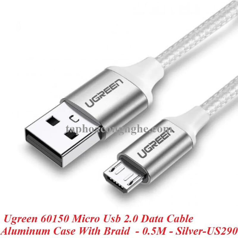 Ugreen 60150 0.5m Cáp micro usb 2.0 bọc nhôm chống nhiễu US290 30060150